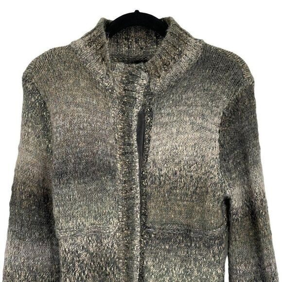 PrAna Amber Duster Sweater Cardigan Wool Blend Button Front Tan Gray Medium - Picture 5 of 14